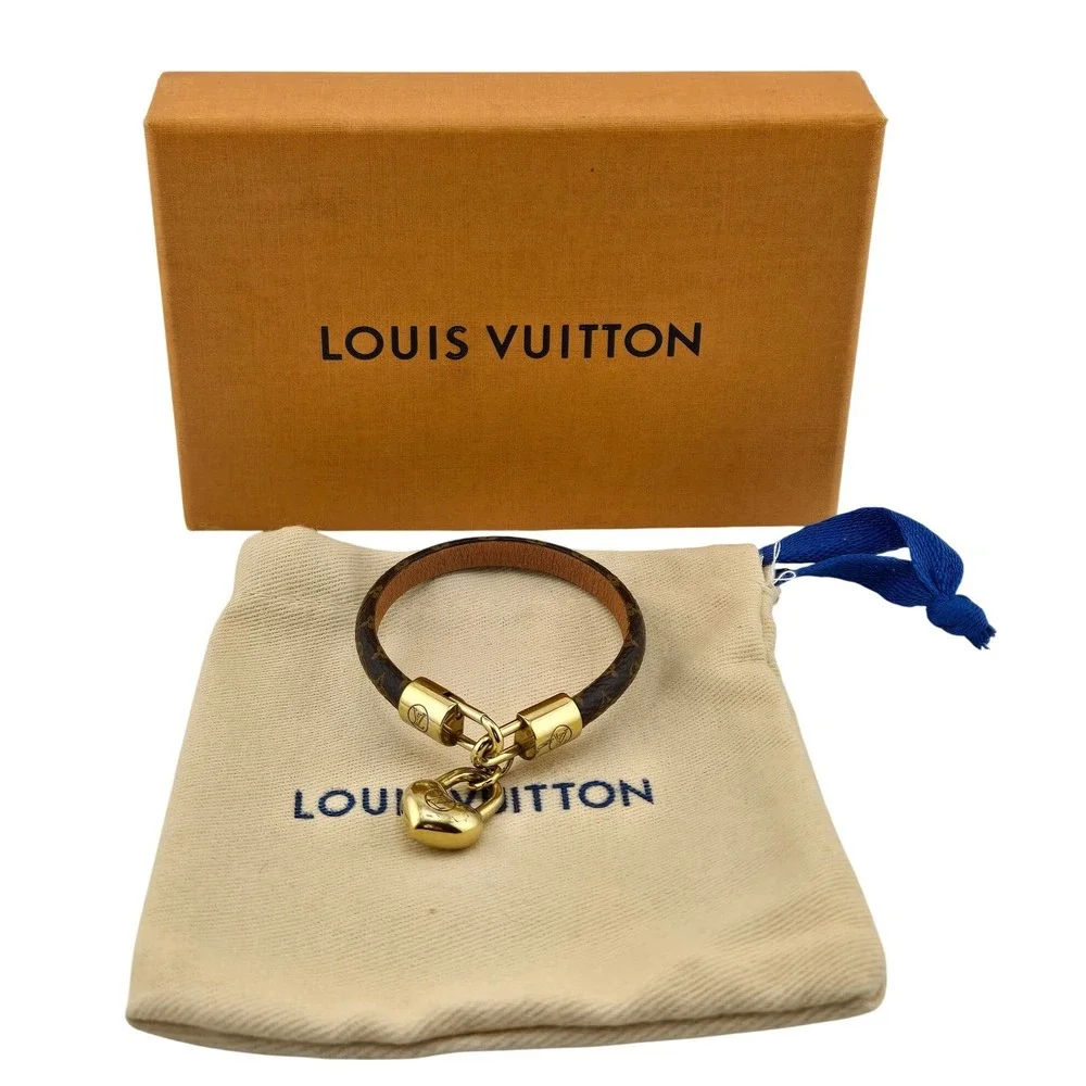 Louis Vuitton Monogram Confidential Heart Bracelet Gold Padlock Brown M67347